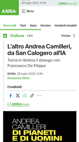 L’altro Andrea Camilleri, da San Calogero all’IA. La recensione dell’Ansa
