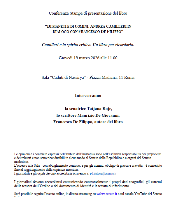 Per ricordare Camilleri, al Senato, con Maurizio De Giovanni